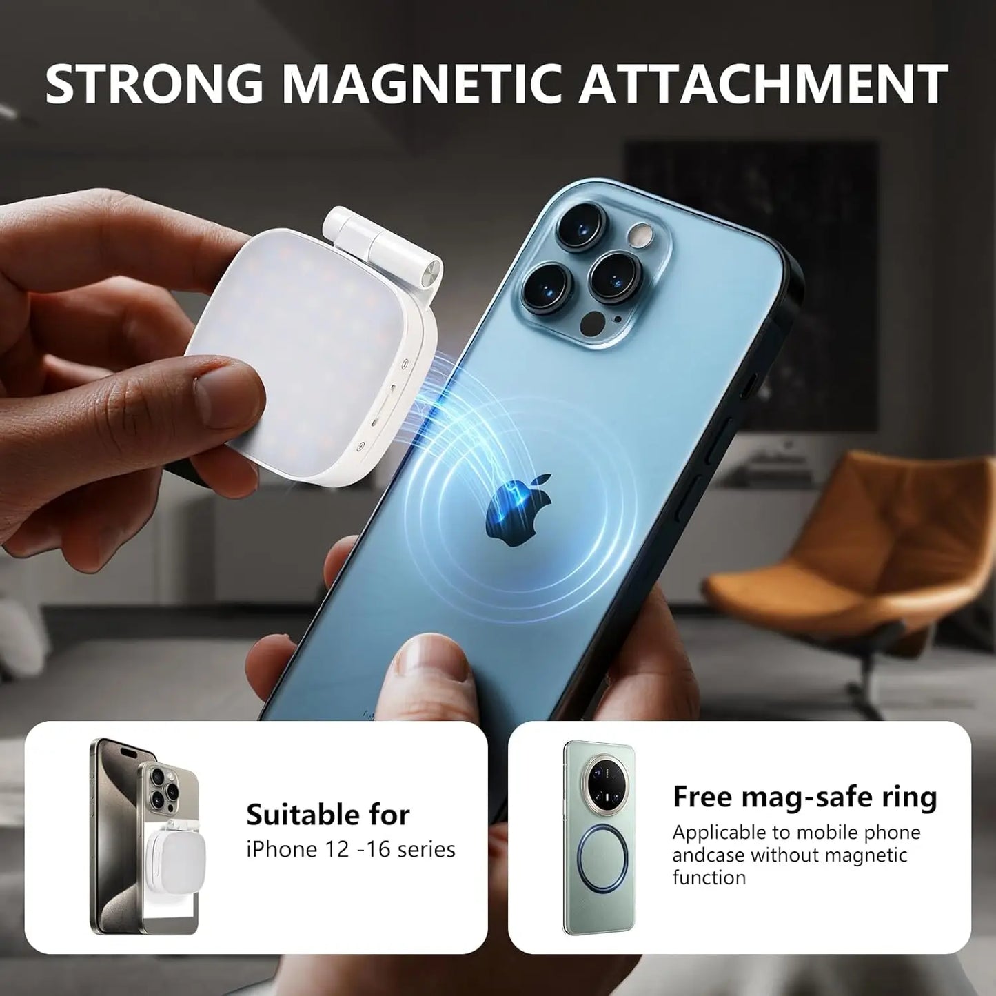 Magnetic Selfie Light for MagSafe iPhone 360° LED Ring Fill Light with Mirror Perfect for Selfies Vlog