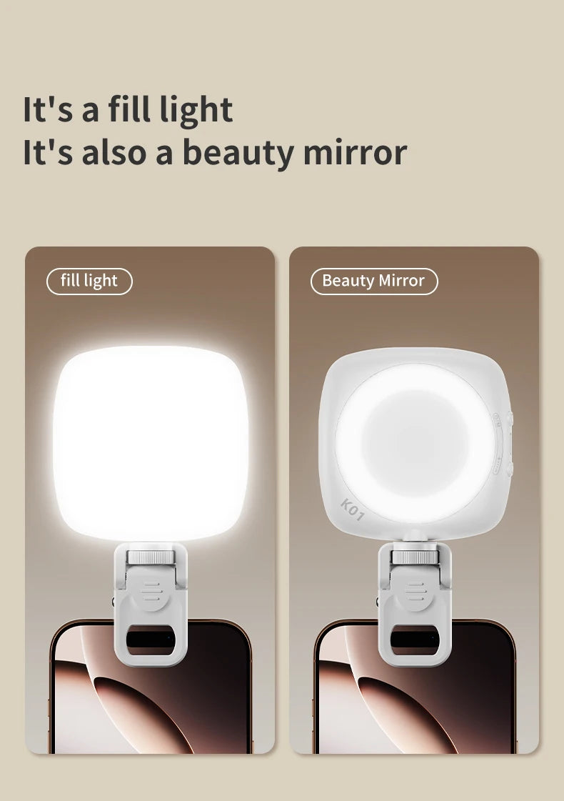 Phone Selfie Light 2700K-6500K Portbal Pocket Make UP Fill Light with Rechargable Battery Clip Rig Photo Lamp for Beauty Ring