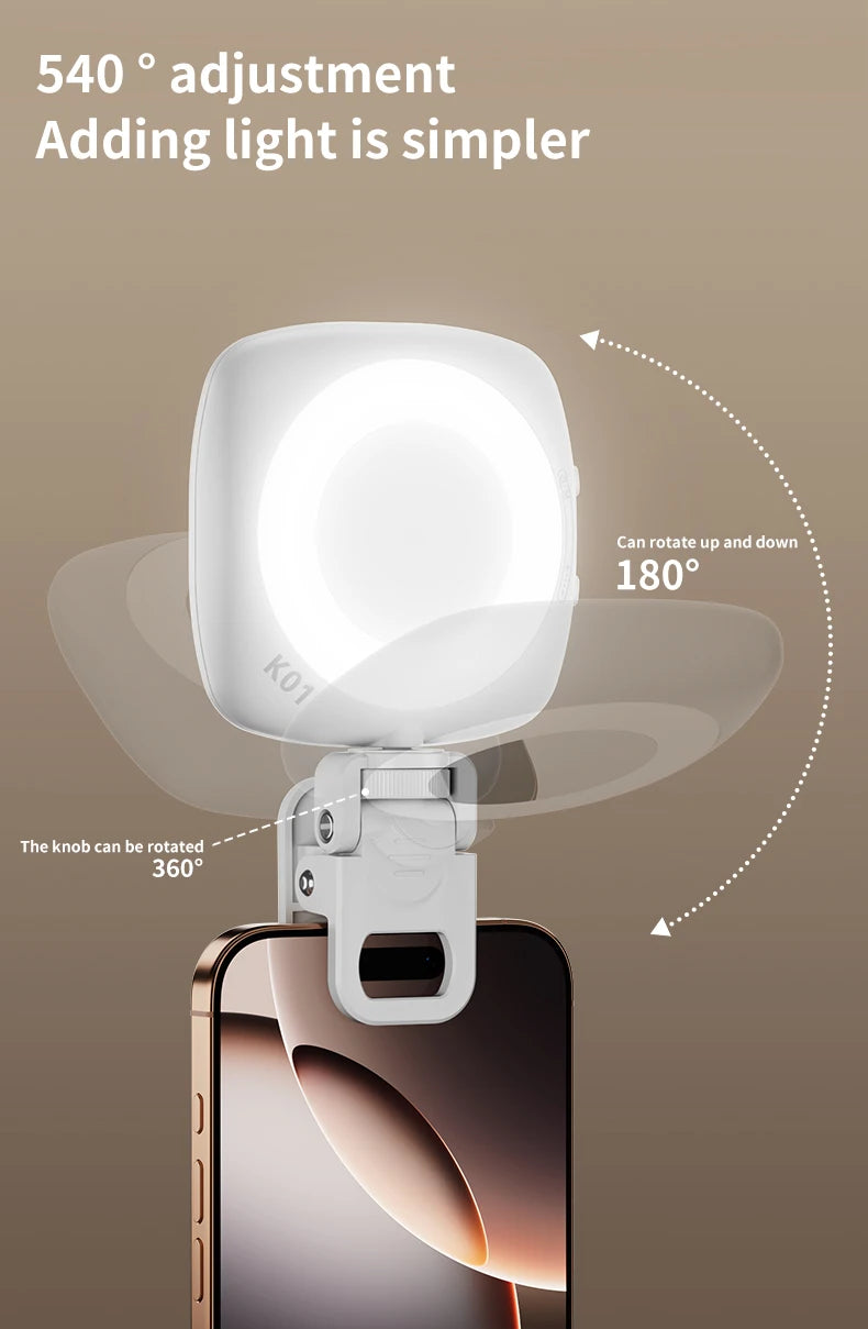 Phone Selfie Light 2700K-6500K Portbal Pocket Make UP Fill Light with Rechargable Battery Clip Rig Photo Lamp for Beauty Ring