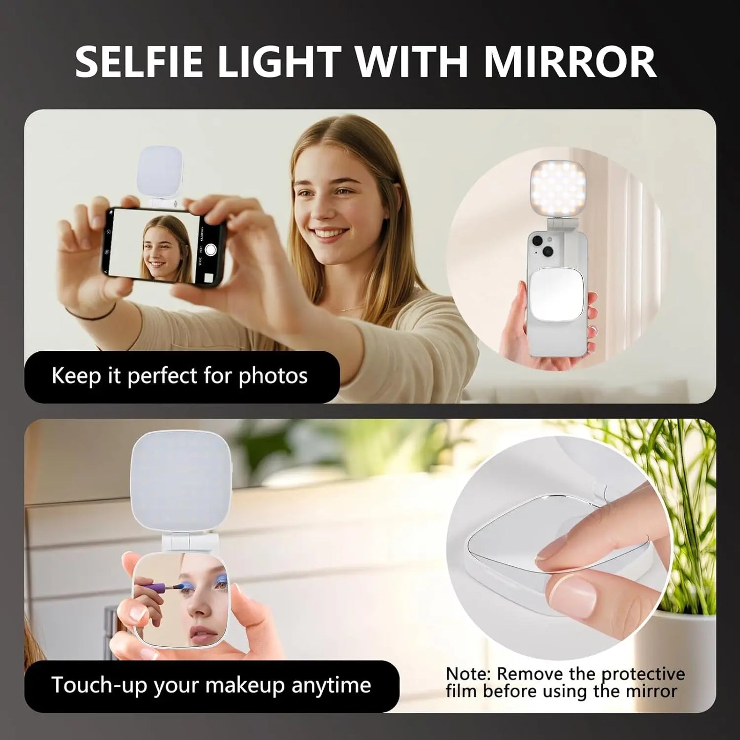 Magnetic Selfie Light for MagSafe iPhone 360° LED Ring Fill Light with Mirror Perfect for Selfies Vlog