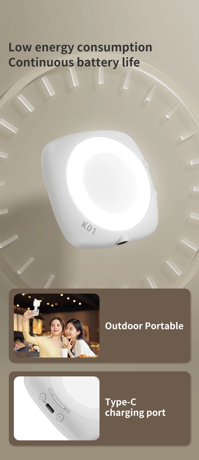 Phone Selfie Light 2700K-6500K Portbal Pocket Make UP Fill Light with Rechargable Battery Clip Rig Photo Lamp for Beauty Ring