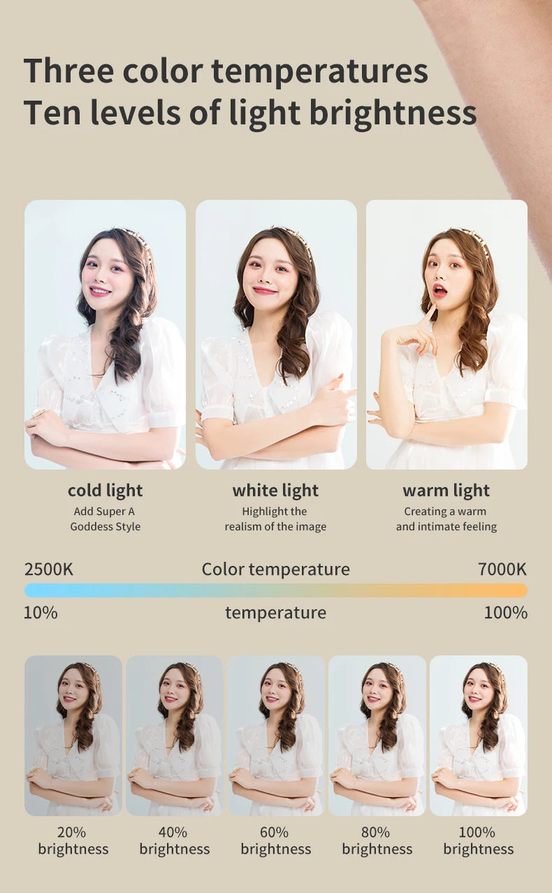 Phone Selfie Light 2700K-6500K Portbal Pocket Make UP Fill Light with Rechargable Battery Clip Rig Photo Lamp for Beauty Ring