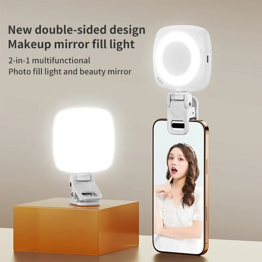 Phone Selfie Light 2700K-6500K Portbal Pocket Make UP Fill Light with Rechargable Battery Clip Rig Photo Lamp for Beauty Ring