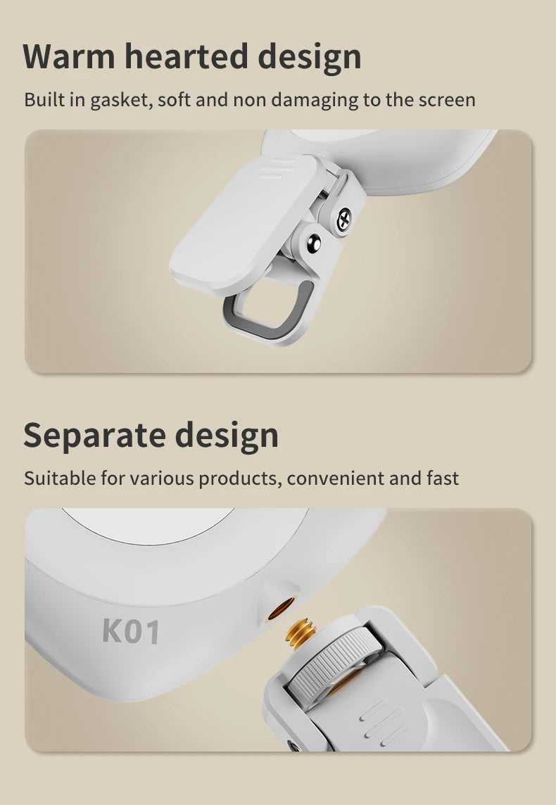 Phone Selfie Light 2700K-6500K Portbal Pocket Make UP Fill Light with Rechargable Battery Clip Rig Photo Lamp for Beauty Ring
