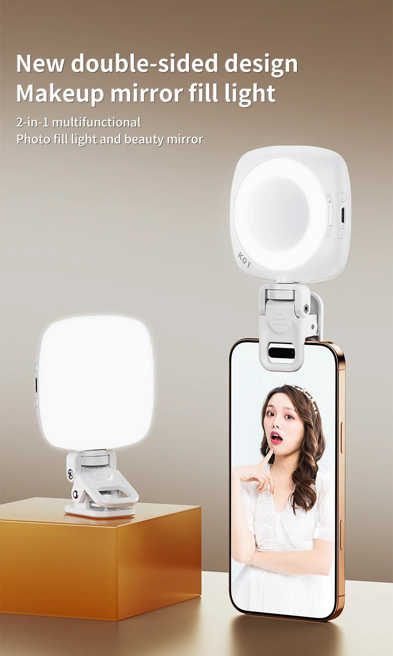 Phone Selfie Light 2700K-6500K Portbal Pocket Make UP Fill Light with Rechargable Battery Clip Rig Photo Lamp for Beauty Ring