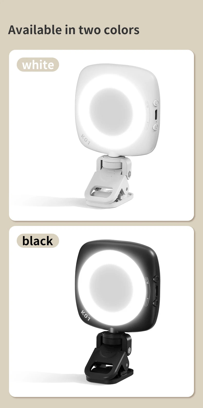 Phone Selfie Light 2700K-6500K Portbal Pocket Make UP Fill Light with Rechargable Battery Clip Rig Photo Lamp for Beauty Ring